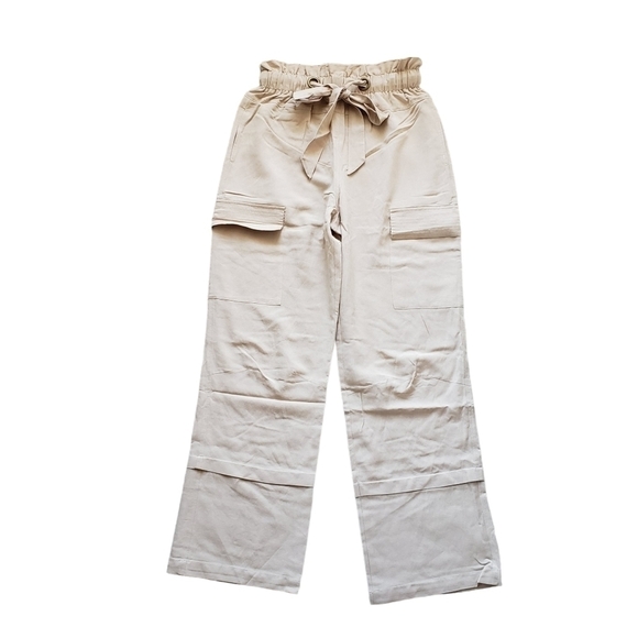 Anthropologie En Saison Taupe Linen Blend Tie Waist Cargo Pants - Picture 3 of 8